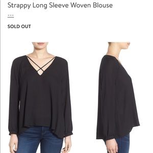 Strappy long sleeved woven blouse